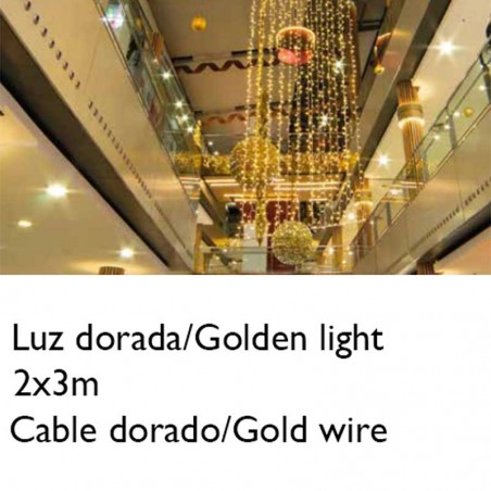 Golden LED curtain 2x3m connectable golden cable with 300 LEDs