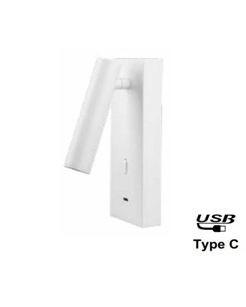 Aplique de pared acabado blanco LED 3W aluminio interruptor cargador movil USB 3000K