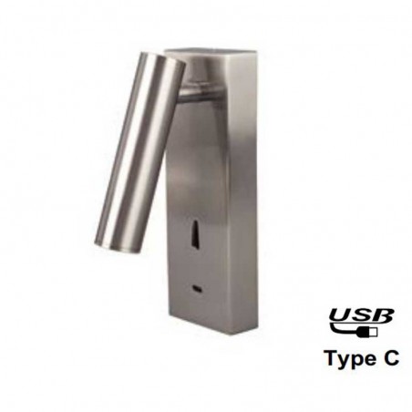 Wall light satin nickel finish LED 3W aluminum switch USB mobile charger 3000K
