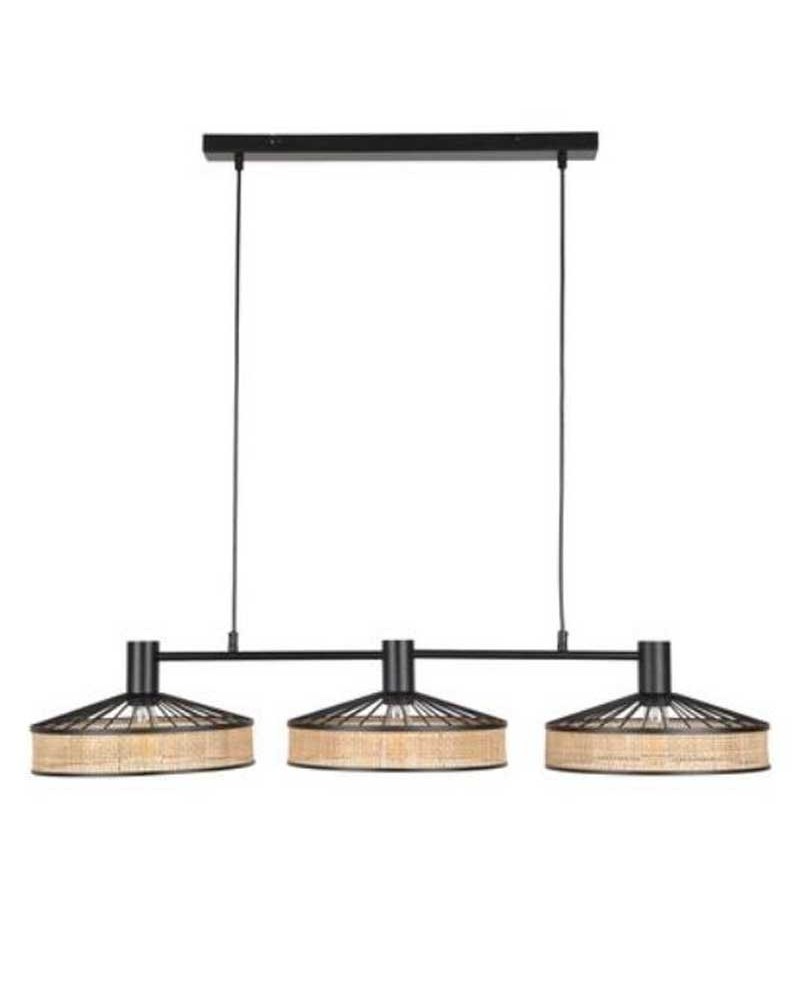 Ceiling lamp with 3 100cm wire and cane E27 shades