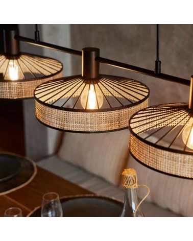 Ceiling lamp with 3 100cm wire and cane E27 shades