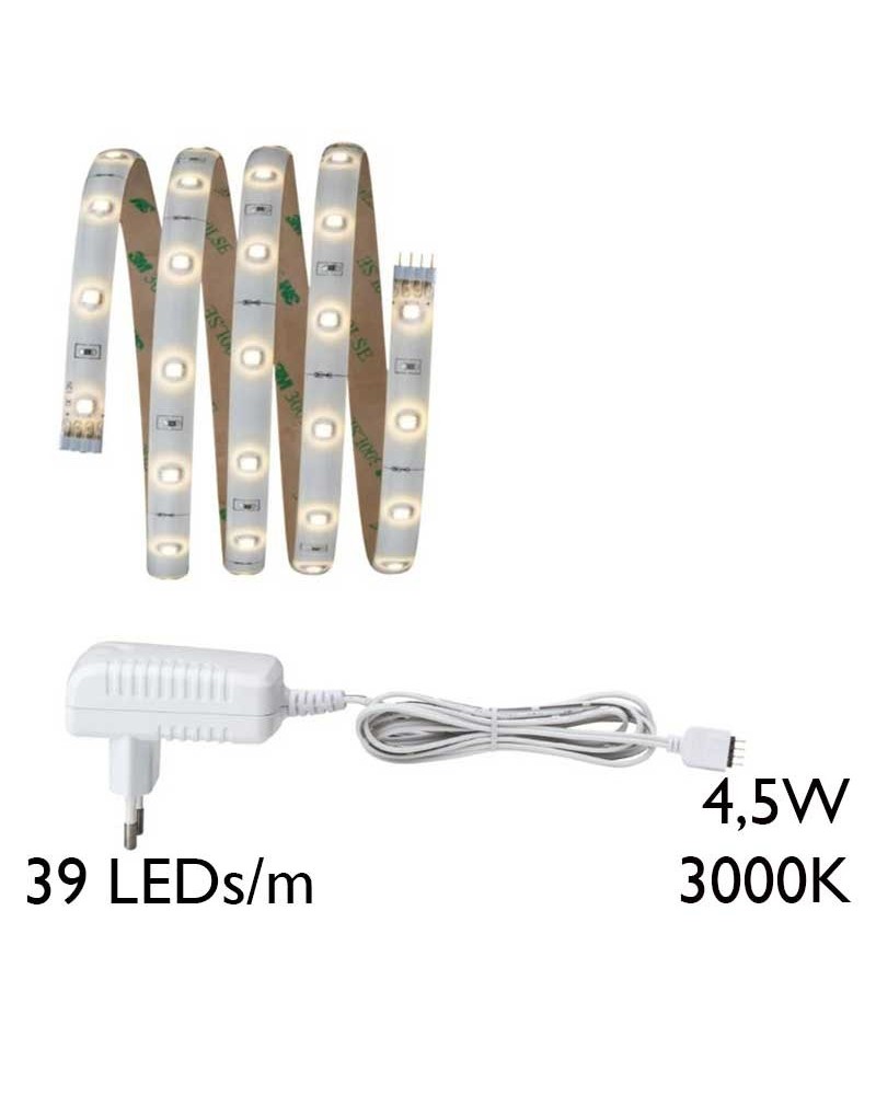 Tira LED de 1,50 metros 39 Leds por metros 4,5W 3000K 400Lm con transformador 12V