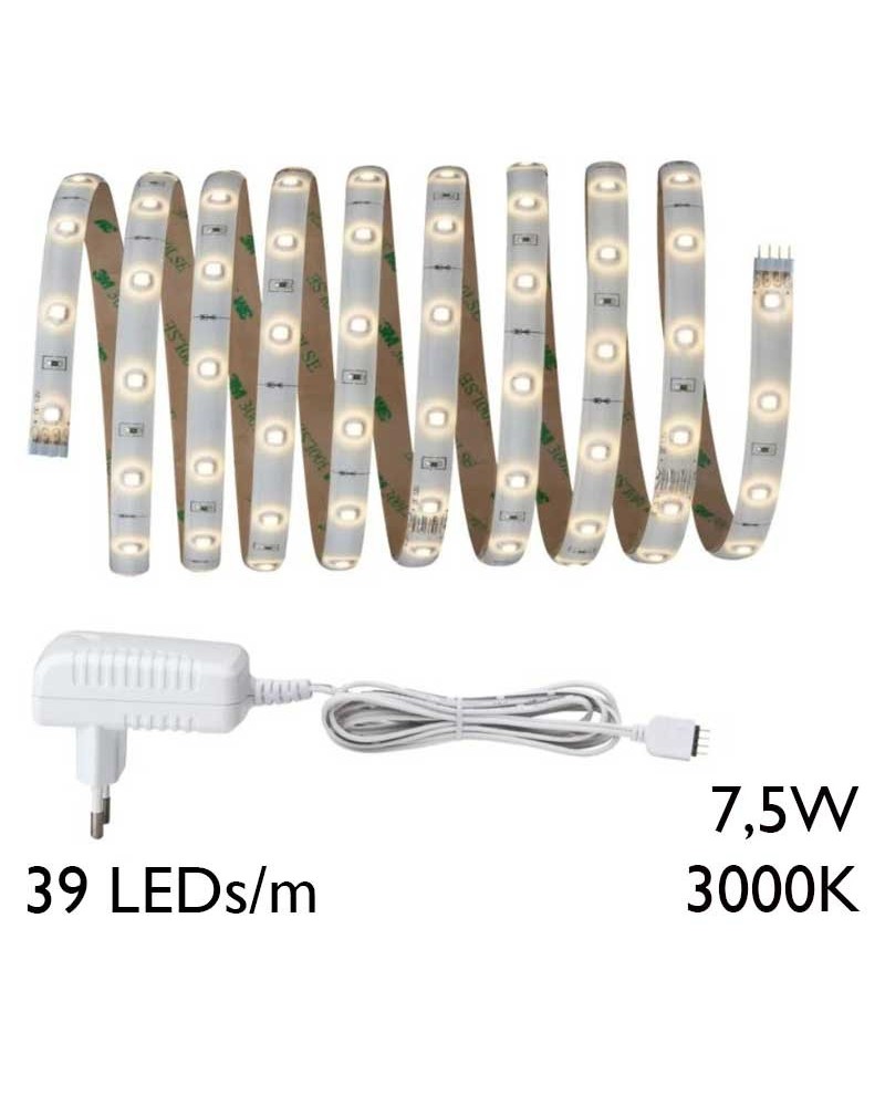 LED strip 3 meter 39 Leds per meter 7.5W 3000K 800Lm with 18V transformer