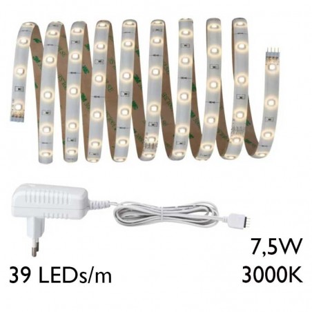 LED strip 3 meter 39 Leds per meter 7.5W 3000K 800Lm with 18V transformer