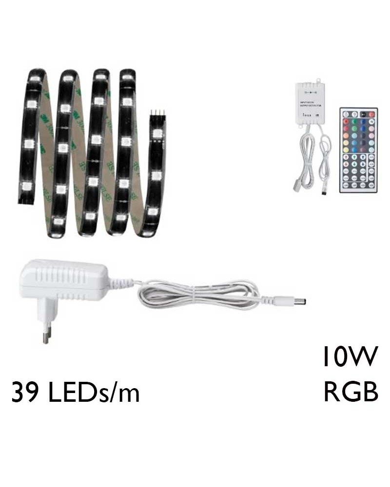 Tira LED de 1,50 metros 39 Leds por metros 10W 275Lm RGB con transformador 18V