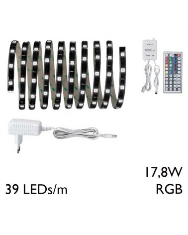 LED strip 3 meter 39 Leds per meter 17.8W 550Lm RGB with 24V transformer