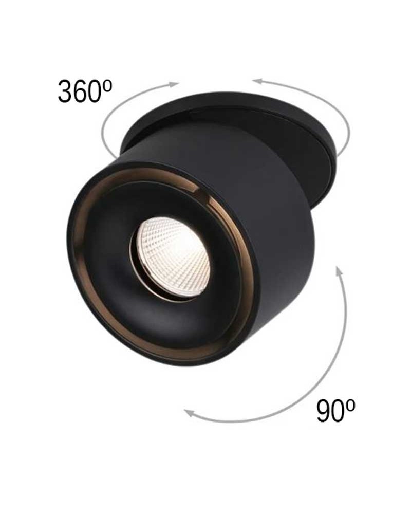 Foco cilindro de techo empotrable 7,8cm acabado negro mate LED 8W aluminio basculante 90º