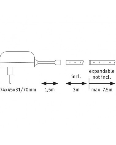 LED strip 3 meter 39 Leds per meter 7.5W 3000K 800Lm with 18V transformer