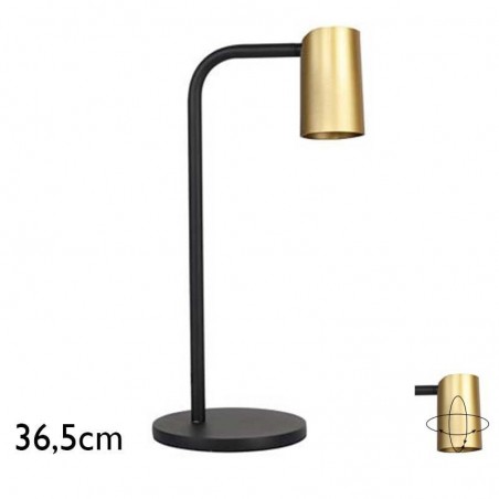 Lámpara de mesa 36,5cm de aluminio acabado negro y dorado GU10 cabezal giratorio