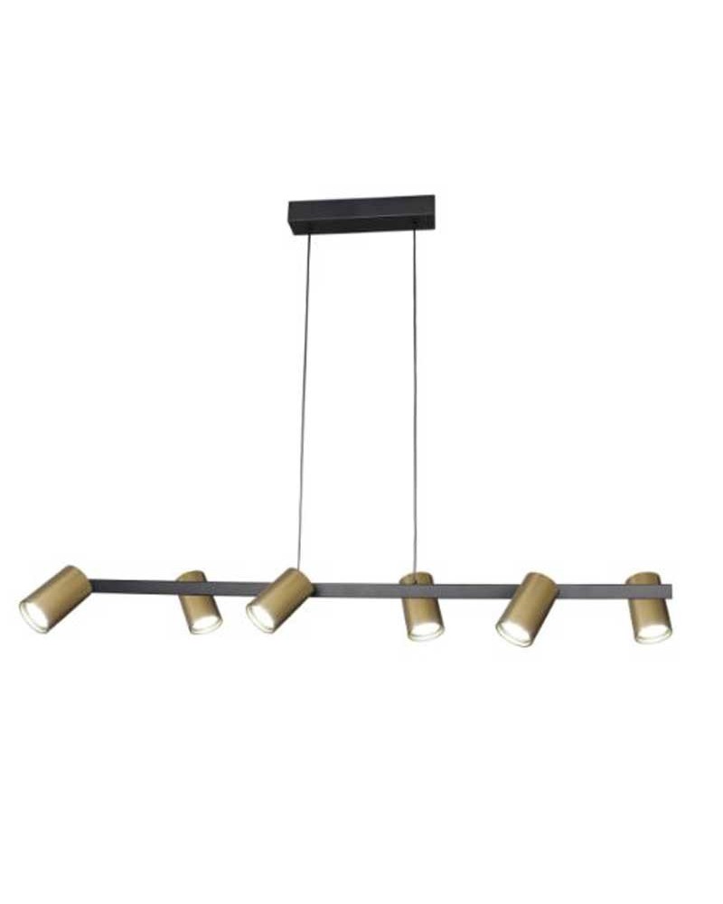Lámpara colgante 101cm con 6 pantallas de aluminio acabado dorado y negro GU10