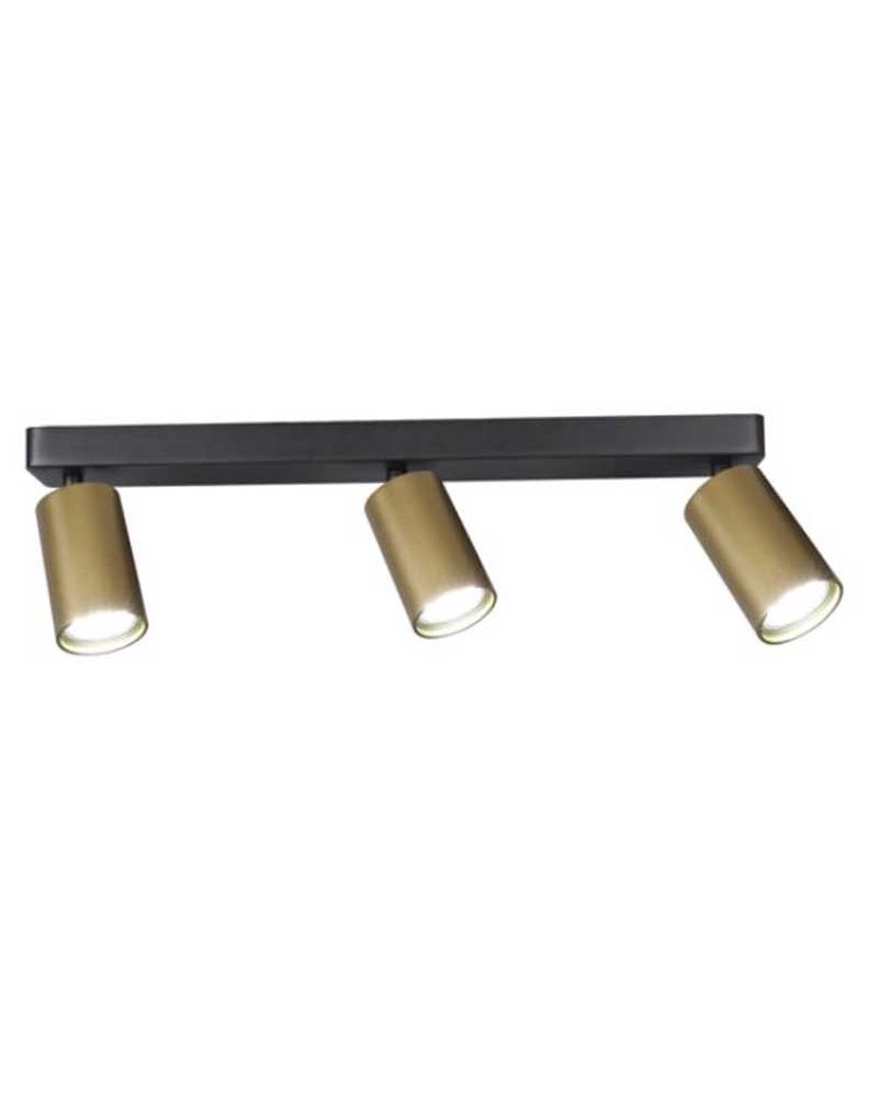 Strip 45cm with 3 aluminum spotlights, black and gold finish, GU10