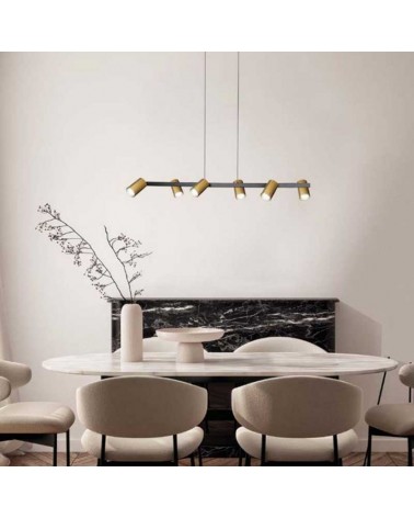 Ceiling lamp 101cm with 6 aluminum shades in gold and black finish GU10