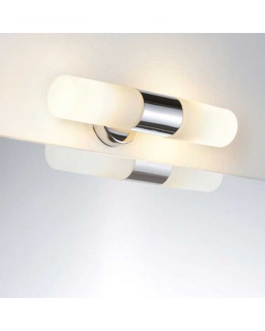 Bathroom wall light 33cm metal and glass chrome and opal 2xE14 IP44