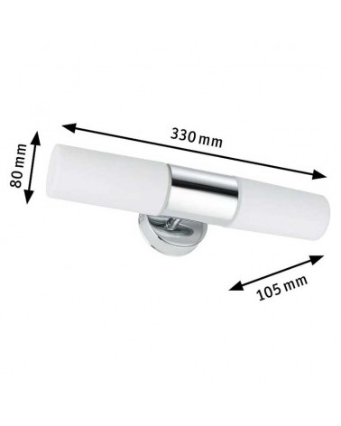 Bathroom wall light 33cm metal and glass chrome and opal 2xE14 IP44