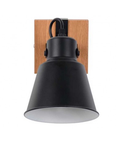 Aplique 18cm de metal acabado negro mate y madera acabado oscuro oscilante E27