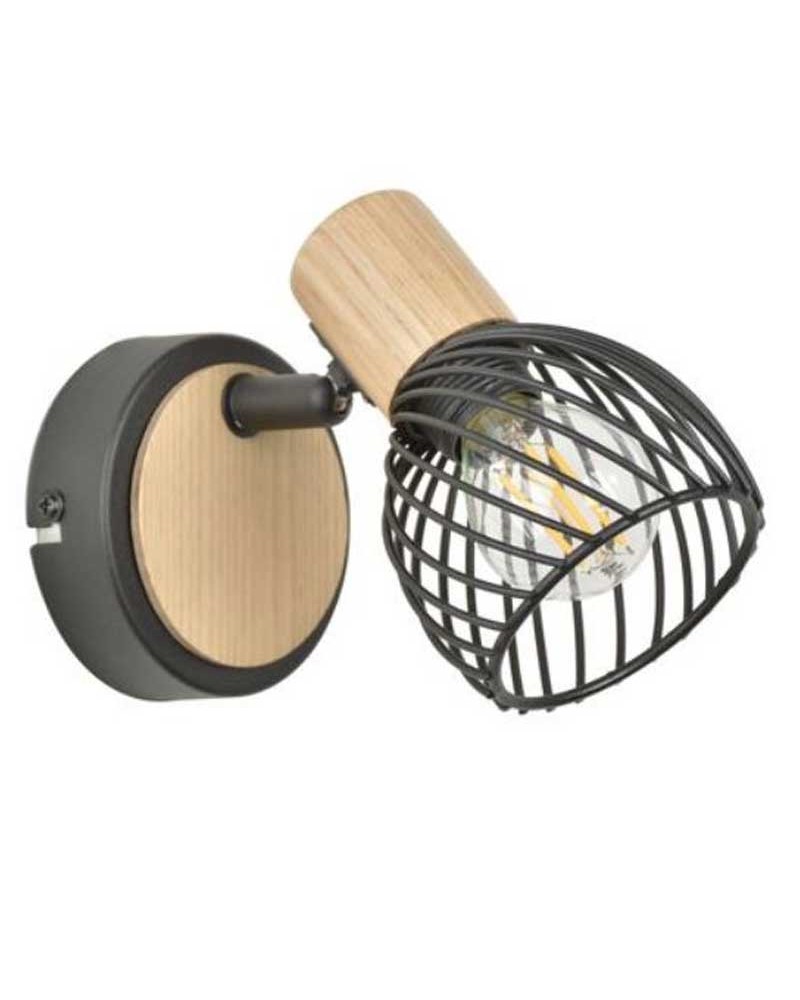 Wall lamp 12cm in black finish metal and wood effect E14