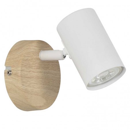 Wall light 14.5cm metal and wood with white and natural finish and oscillating GU10 IP44