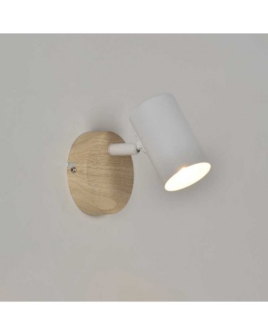 Wall light 14.5cm metal and wood with white and natural finish and oscillating GU10 IP44