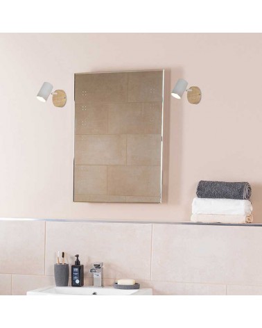Wall light 14.5cm metal and wood with white and natural finish and oscillating GU10 IP44