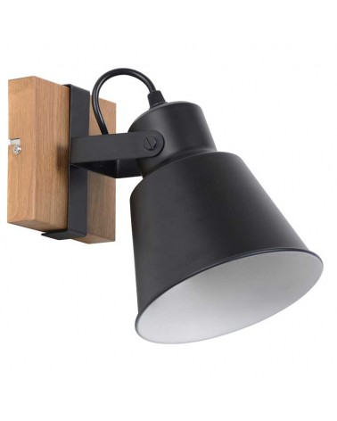 Wall light 18cm in matte black finish metal and dark finish wood swing E27