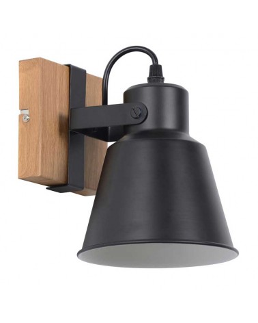 Wall light 18cm in matte black finish metal and dark finish wood swing E27