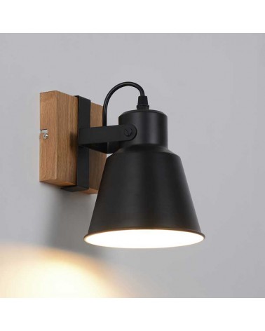 Wall light 18cm in matte black finish metal and dark finish wood swing E27