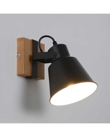 Aplique 18cm de metal acabado negro mate y madera acabado oscuro oscilante E27