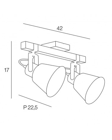 Power strip 2-bulb 42cm in matte black finish metal and dark finish wood swinging E27