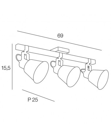 Power strip 3-bulb 69cm in matte black finish metal and dark finish wood swinging E27