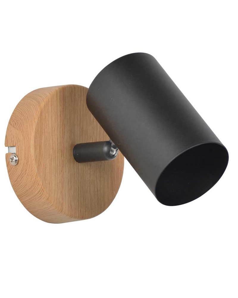 Wall light 11cm metal matte black and oak finish oscillating GU10