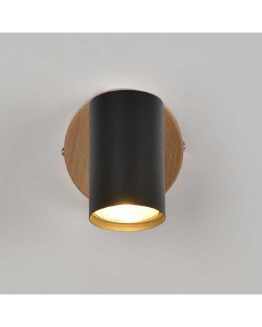 Wall light 11cm metal matte black and oak finish oscillating GU10