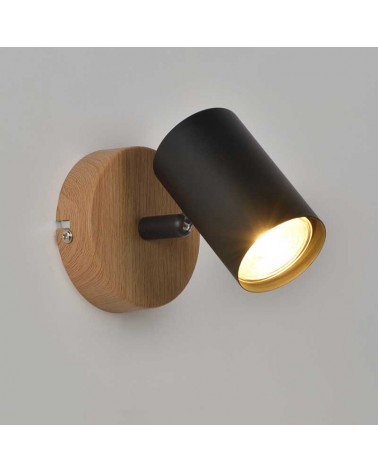 Wall light 11cm metal matte black and oak finish oscillating GU10