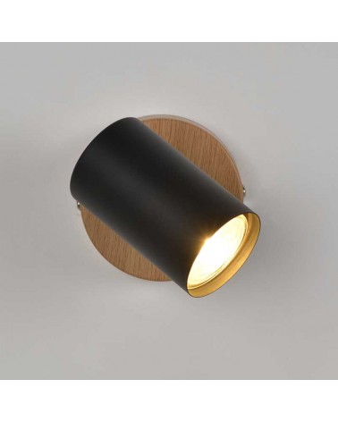 Wall light 11cm metal matte black and oak finish oscillating GU10