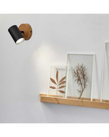 Wall light 11cm metal matte black and oak finish oscillating GU10