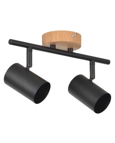 Regleta 2 focos 28cm de metal acabado negro mate y roble oscilantes G10