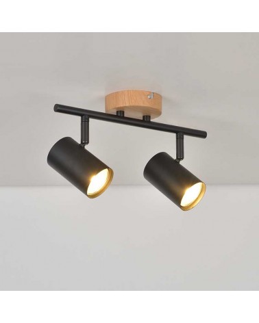 Regleta 2 focos 28cm de metal acabado negro mate y roble oscilantes G10