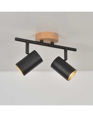 Regleta 2 focos 28cm de metal acabado negro mate y roble oscilantes G10