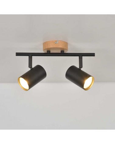 Regleta 2 focos 28cm de metal acabado negro mate y roble oscilantes G10