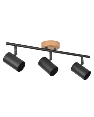 Regleta 3 focos 47cm de metal acabado negro mate y roble oscilantes G10