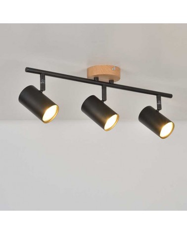 Regleta 3 focos 47cm de metal acabado negro mate y roble oscilantes G10