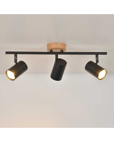 Power strip 3-bulb 47cm in matte black and oak finish metal G10 oscillating