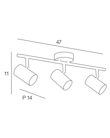 Regleta 3 focos 47cm de metal acabado negro mate y roble oscilantes G10
