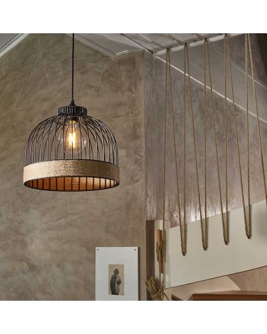 Ceiling lamp shade with 31cm metal rods and rope E27