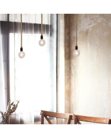 Lámpara de techo de metal y cuerda en negro o natural E27