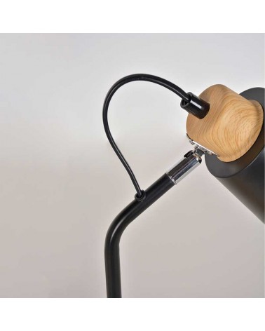 Lámpara de mesa 37cm de metal negro y detalles efecto madera E14