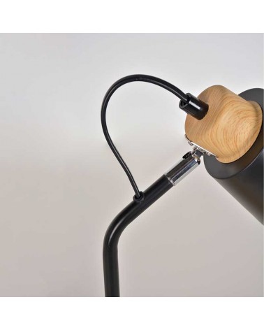 Table lamp 37cm black metal with wood effect details E14