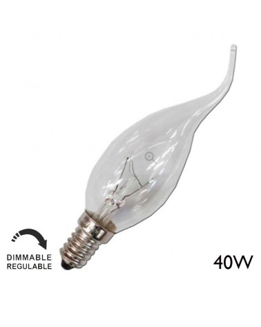 Clear twisted tip candle bulb E14 40W 230V Dimmable