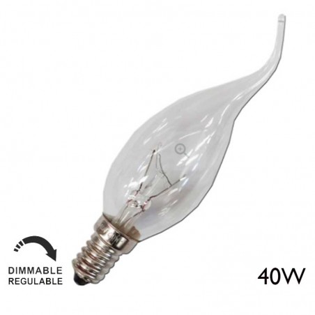 Clear twisted tip candle bulb E14 40W 230V Dimmable