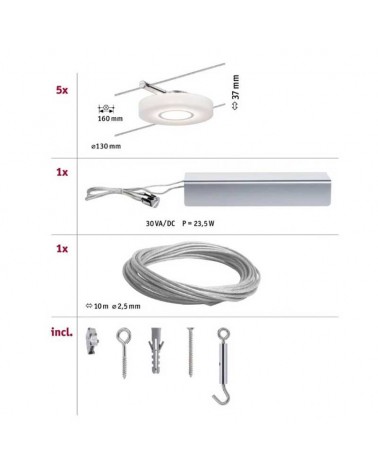 Sistema de cable LED 5x4,3W 230V/12V cromo satinado