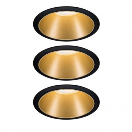 Set of 3 round black and gold aluminum LED recessed lights 6W 2700K Dimmable